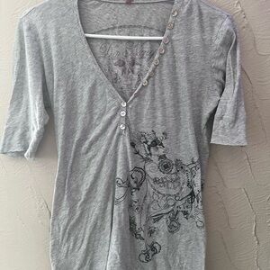Gray V-Neck Women's Top